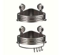 TEMU Estante de baño con ahorradora de - requiere taladrar, soporte triangular resistente con ganchos, adecuado para paredes y azulejos de ducha y inodoro, organizador de almacenamiento multifuncional