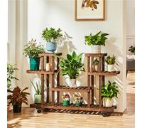 TEMU Estante de planta con ruedas de 4 niveles, soporte de flores de madera sólida, escalera de flores para interior y exterior