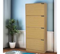 TEMU Estante de zapatos BAKAJI de madera con 4 puertas, plegables, profundidad, compactas y delgadas 63 x 24 x 150 cm, entrada de de