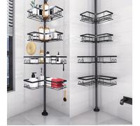 TEMU Estante esquinero de ducha con barra de - Estante telescópico para baño - Estante de almacenamiento de suelo a techo - para colocar gel de ducha y toallas en el del baño - ajustable, negro