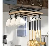 TEMU Estantería de Almacenamiento para Cocina con Ganchos para Tazas, Portarrollos y Portacubiertos, Estante Colgante Integrado Multifuncional Debajo del Armario