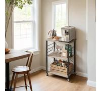 TEMU Estantería de Cocina con Ruedas, Carrito de Servicio de 3 Niveles, Estantería para Microondas, de Metal con 6 Ganchos, 40 x 60 x 89 cm