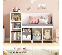 TEMU Estantería Kealive, Estante de Juguetes con Cojín de Asiento, de Almacenamiento de 6 Cubos para Estudio, Juego, , , 80.5×40×110cm