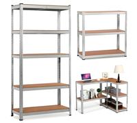 TEMU Estantería Metálica Almacenaje de Acero Galvanizado con 5 Baldas de MDF, Plata, 180x90x40cm Modular, Baldas Ajustables, trastero, Garaje.