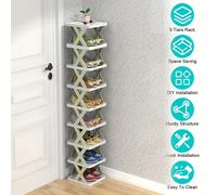 TEMU Estantería vertical de para zapatos, estante y para 9 de calzado, organizador de para entradas, armarios, pasillos, baños y dormitorios - Estantería apilable de plástico fácil de