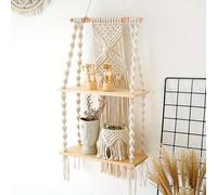 TEMU Estantes de pared colgantes de macramé boho chic, estante flotante de tapiz tejido a , almacenamiento de madera decorativo para libros, plantas, del hogar - Material de tela