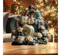 TEMU Estatua , y Jesús en Acrílico 2D con Base Floral - Decoración de Escritorio para el Hogar o Festivas en 11 Celebraciones, Estilo Bohemio, Decoración Navideña 2D