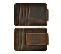 TEMU Estilo Vintage para Hombre, Cuero de Vaca de Capa con Poliamida, Color Sólido, de Hebilla, Tejido No Trenzado, con Clip Magnético para Dinero y Tarjetero, de Cuero