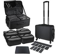 TEMU Estuche de Maquillaje Extra Grande con Ruedas y 4 Bolsas Cosméticas Portátiles, Organizador de Tren de 3 Capas para - Nylon, Adulto