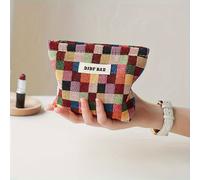 TEMU Estuche de Maquillaje para Viaje, Organizador de Toallas Sanitarias y Portátil con Diseño en Cuadros para Mujeres