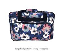 TEMU Estuche de transporte de máquina de coser de flores - Bolsa de organizador de tela compatible con máquinas Brother, Singer - Bolsa de almacenamiento azul con bolsillo frontal para accesorios
