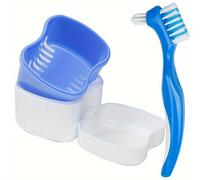 TEMU Estuche para dentadura postiza, portátil de almacenamiento de dentaduras con colador, soporte de limpieza de plástico para dentaduras postizas completas para ancianos, para viajes