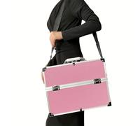 TEMU Estuche Profesional De Maquillaje, Maletín De Maquillaje Extra Grande, Bandejas De 4 Niveles Con Organizador De Cosméticos De Viaje Con Correa Para El , Con Cerradura Y Llaves,