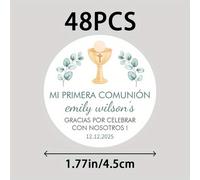TEMU Etiquetas Personalizadas de 48/96 , "Mi Primera Comunión" Redondas de Agradecimiento, Celebraciones Festivas Personalizadas
