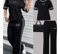 TEMU Éxito de Moda : Conjunto de Dos Piezas para Mujer con Camiseta de Cuello y Manga Corta en Bloque + Pantalones Rectos Sueltos con Cintura Elástica Casual