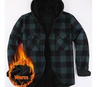 TEMU ¡Éxito de ventas! Chaqueta de camisa de franela a cuadros para hombre - con capucha, larga, botones y bolsillo en el pecho, forro polar, abrigo de invierno, corte para uso casual al (Tallas EU)