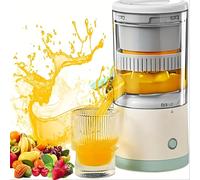 TEMU Exprimidor eléctrico de cítricos, juguera para verduras y frutas, vaso de ABS para alimentos, control por botón, cuerpo desmontable circular ideal para zumos frescos de naranja y accesorio para