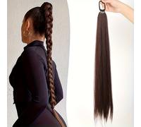 TEMU Extensión de coleta larga y sintética de 28 pulgadas con diseño trenzado, con una de goma.