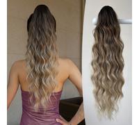 TEMU Extensiones de coleta de 24 pulgadas con clip y diseño de garra, con un postizo sintético esponjoso para mujer, disponible en negro y marrón