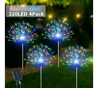 TEMU FACHOI Paquete de 4 Luces Solares de Jardín con 320 LED, Lámparas de Estaca de Artificiales Regulables, Control de Botón, Impermeables, Pantalla de Metal Cepillado, Batería de Litio