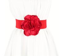 TEMU Faja de cintura elástica bohemia floral para mujer, 1 pieza - Azul con adorno de flor , cinturón de vestido ancho de ajuste para vestidos y faldas, para ocasiones casuales a formales