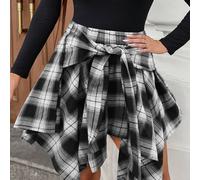 TEMU Falda a cuadros estilo Y2K de moda con dobladillo separado y diseño de , que una falda corta tipo cover-up para mujer