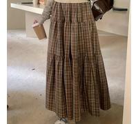 TEMU falda midi a cuadros para pastel es muy y adecuada para y otoño. Tiene un estilo retro, falda grande, de corte holgado, cubre las caderas y te parecer más delgada. También tiene forro.