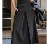 TEMU Falda Midi de Color Sólido Elegante y a para Mujer, Falda Plisada, No Cinturón, Tiene Bolsillos, Sin Forro, Cremallera Invisible en la Parte Trasera, Elegante y a