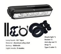 TEMU Farola delantera LED para bicicleta de 4000 mAh, linterna para manillar con 5 LEDs, carga tipo C, aleación de aluminio, accesorios recargables para luces de bicicleta