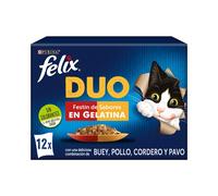 TEMU FELIX - Duo Gelatina (12x85 gr) - Comida Húmeda Festín de ( y Aves, Pollo y Riñón, y , e Hígado)