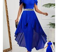 TEMU femenina un mono lujoso y elegante para salidas y fiestas, diseñado con un corte irregular que realza y transmite sofisticación. elegante mono de color sólido una falda y pantalones.