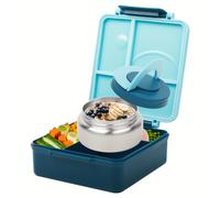 TEMU Fiambrera Bento para Adultos con Botella de Acero Inoxidable Aislada a Prueba de Fugas - 4 Compartimentos, 2 Zonas de (Azul, Rosa) - Adecuada para Almuerzos Escolares,