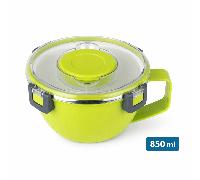TEMU Fiambrera térmica 850 ml con cierre hermético, interior acero inoxidable, compartimento para salsa y asa | Tupper comida (Azul/Rosa/Verde)