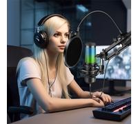 TEMU Filtro de pop profesional para micrófono Okeo, compatible con Blue Yeti y cualquier micrófono, pantalla de pop de capa con un clip de cuello de flexible de 360° y brazo estabilizador.