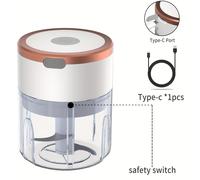 TEMU FLZH Mini Picadora Eléctrica de Ajo y Picadora de Carne | Cuerpo de Plástico Duradero, Velocidad de Motor de 1200 RPM, Carga USB, Capacidad de Trituración de 3.38/8.45oz, Forma Redonda