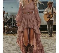 TEMU Fondos de inversión [Vestido de estilo ] LN1693 vestido largo con estampado y cuello en V, elegante estilo de vacaciones para mujer