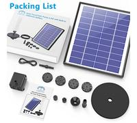 TEMU Fontana Solar con Bomba de 6.5W, Múltiples Boquillas, Fontana Solar con Soporte, Fácil Montaje para Baño de Aves, Decoración de Jardín y Piscina, Características Acuáticas, Impermeable IPX8