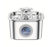 TEMU Fontanero de Agua para Mascotas de Acero Inoxidable Ultracompacto con Alimentación USB, Flujo Automático y Ventana Transparente del Nivel de Agua para Gatos y Perros