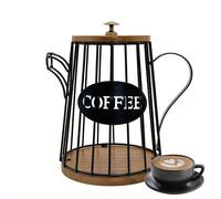 TEMU Forma de tetera de hierro + Base de MDF Artefacto para almacenamiento de cápsulas de café capacidad grande para 80 cápsulas, soporte de exhibición de cápsulas de café/universal multi-marca