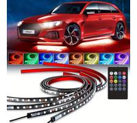 TEMU Franjas de luz de de coche LED RGB, 12V, controladas por voz, control remoto, neón, luces de decorativas, cableado duro, sin batería, para debajo del coche