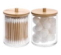 TEMU Frascos redondos de almacenamiento con tapas de bambú, cajas para hisopos de algodón y contenedores de almacenamiento de algodón para maquillaje, botes