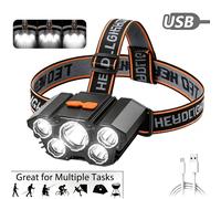 TEMU Frontal recargable de 5 LED, carga rápida USB, múltiples de iluminación, y compacto, adecuado para deportes al , caminatas, pesca y situaciones de emergencia, nivel de protección IP44