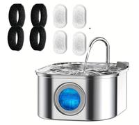 TEMU Fuente de Agua para Mascotas de Acero Inoxidable Zyfeeder de 3.2L con Grifo - USB, Cuenco Automático Silencioso para Beber para Gatos y Perros con Ventana Transparente