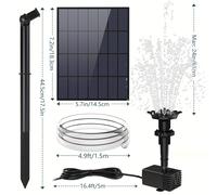 TEMU Fuente Solar con Panel y Bomba de Agua para Baño de Aves, Kit de Panel Solar 1.5w-3.5w, Fuente Exterior para Estanques Pequeños, Patio, Jardín y Pecera