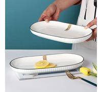 TEMU Fuerte Bandeja para Servir - Bandeja Blanca con Base Negra para Comida, Snacks, Recepciones, Reuniones, Disponible en Sets de 1 o 2