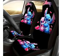 TEMU Fundas de Asiento para Auto Disney Oficial Stitch Azul y Rosa - Ajuste Universal de Calidad, Juego Completo para 2 Asientos Delanteros y Traseros