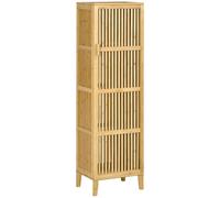 TEMU Gabinete de almacenamiento de bambú HOMCOM con almacenamiento de 4 niveles y diseño de puerta enrejada para baño dormitorio 40 X 30 X 140 Cm