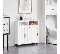 TEMU Gabinete de baño Costoffs con puertas correderas Gabinete libre de estanterías ajustables y compartimiento de estantería y ruedas Carro de baño Gabinete de baño