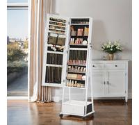 TEMU Gabinete de Joyería, Espejo de Largo , Organizador de Joyas de Pie con Cerradura y Cajón Inferior, Estante, Ruedas, Idea de Regalo, Joyeros