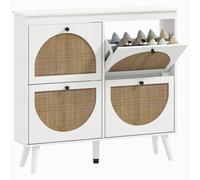 TEMU Gabinete de zapatos HOMCOM de 4 puertas, estante ajustable de 20 de zapatos, estilo bohemio, patas de madera , 105 x 24 x 97,5 cm,